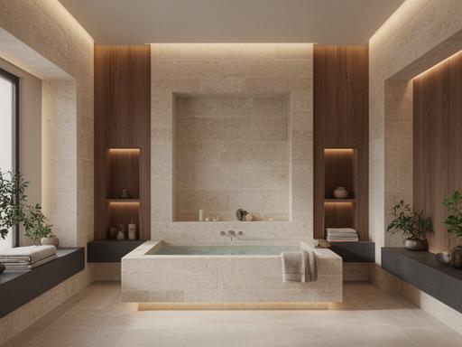 SPA privata di Villa dei Tramonti con pietra naturale e luce soffusa